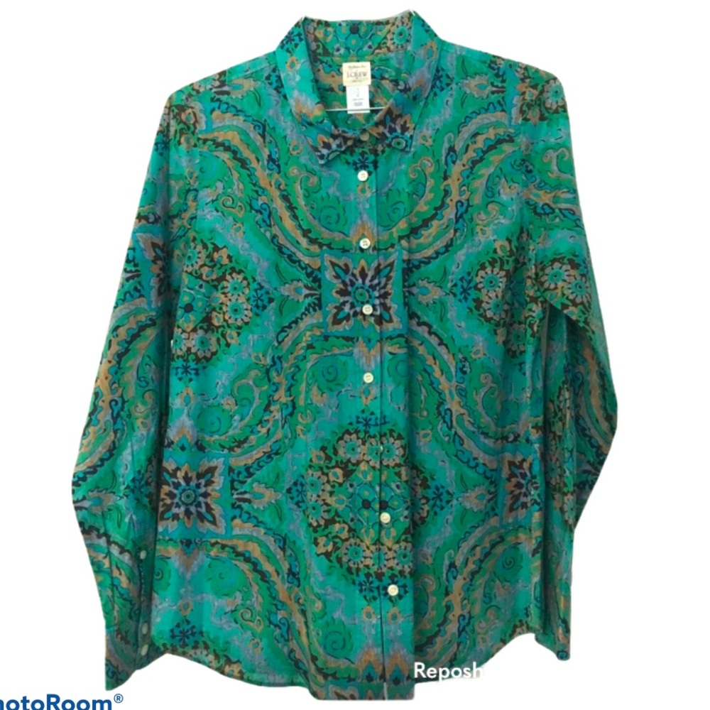 J. CREW | 100% Cotton Paisley Button Down Blouse